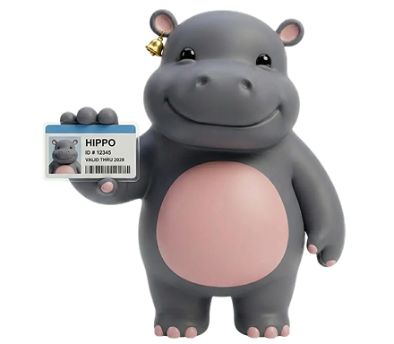 Moodeng hippo holding an identification card