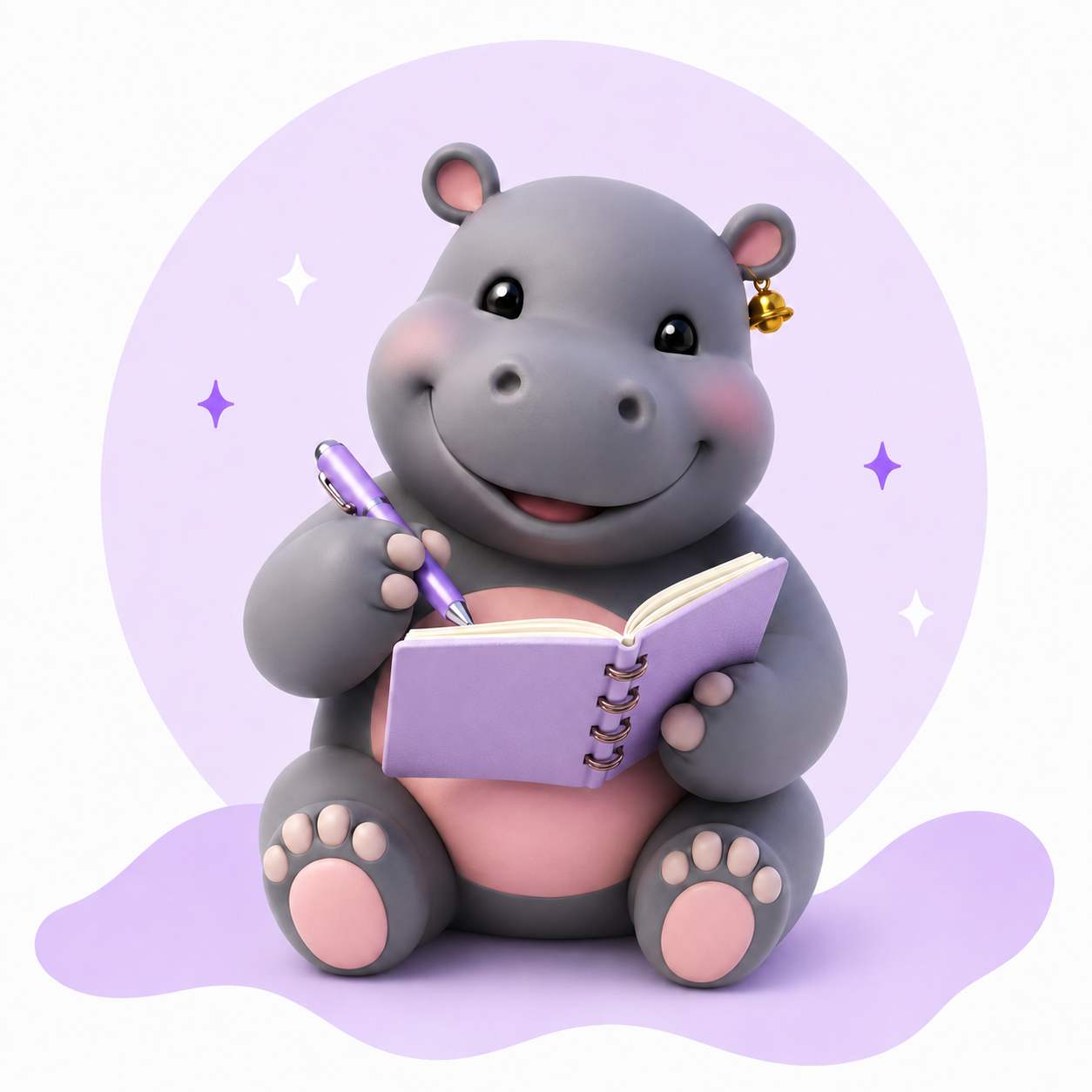 Moodeng hippo writing in a journal