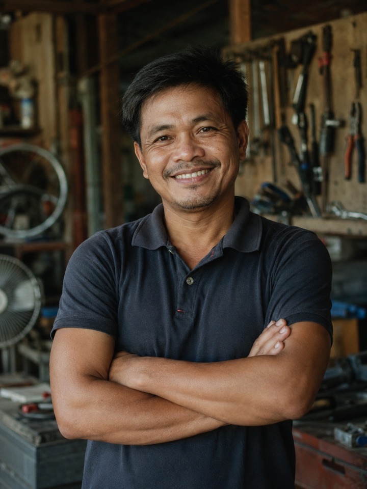 Illustrative portrait: a mechanic in his workshop